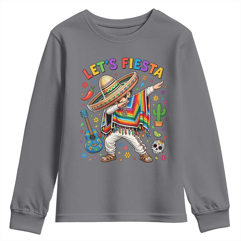 Lets Fiesta Youth Sweatshirt Funny Dabbing Boy Cinco De Mayo Fiesta TS14 Charcoal Print Your Wear