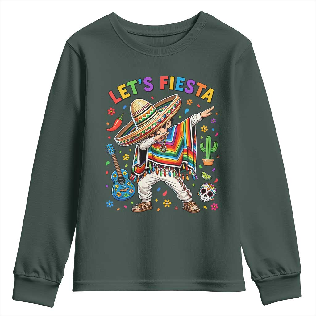 Lets Fiesta Youth Sweatshirt Funny Dabbing Boy Cinco De Mayo Fiesta TS14 Dark Forest Green Print Your Wear