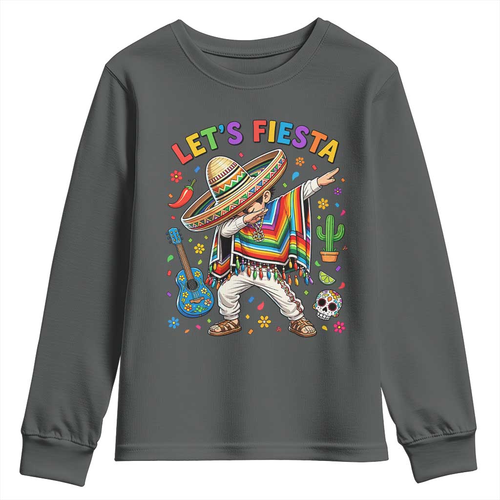 Lets Fiesta Youth Sweatshirt Funny Dabbing Boy Cinco De Mayo Fiesta TS14 Dark Heather Print Your Wear
