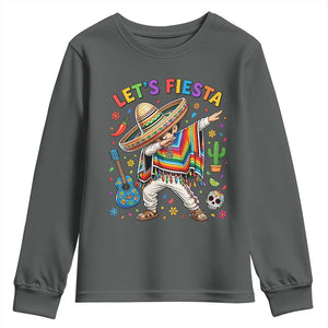 Lets Fiesta Youth Sweatshirt Funny Dabbing Boy Cinco De Mayo Fiesta TS14 Dark Heather Print Your Wear