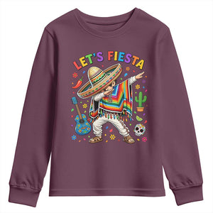 Lets Fiesta Youth Sweatshirt Funny Dabbing Boy Cinco De Mayo Fiesta TS14 Maroon Print Your Wear