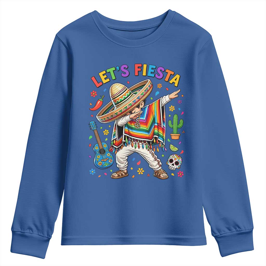 Lets Fiesta Youth Sweatshirt Funny Dabbing Boy Cinco De Mayo Fiesta TS14 Royal Blue Print Your Wear