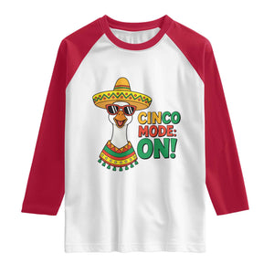 Cinco Mode On Raglan Shirt Silly Goose Cinco De Mayo Fiesta TS14 White Red Print Your Wear