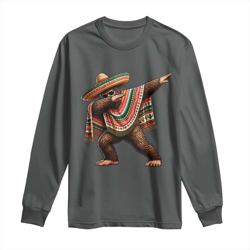 Funny Bigfoot Dabbing Cinco De Mayo Fiesta Long Sleeve Shirt TS14 Dark Heather Print Your Wear