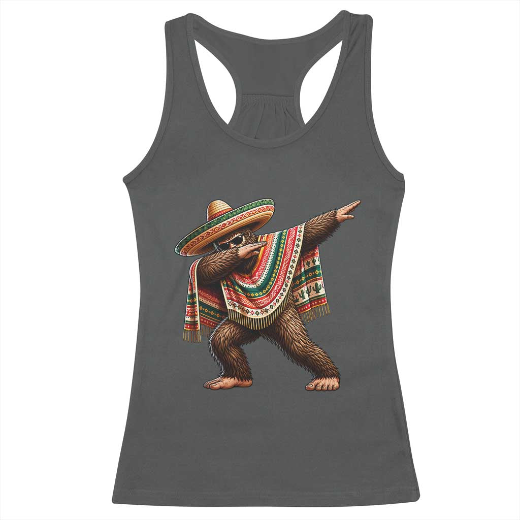 Funny Bigfoot Dabbing Cinco De Mayo Fiesta Racerback Tank Top TS14 Dark Heather Print Your Wear