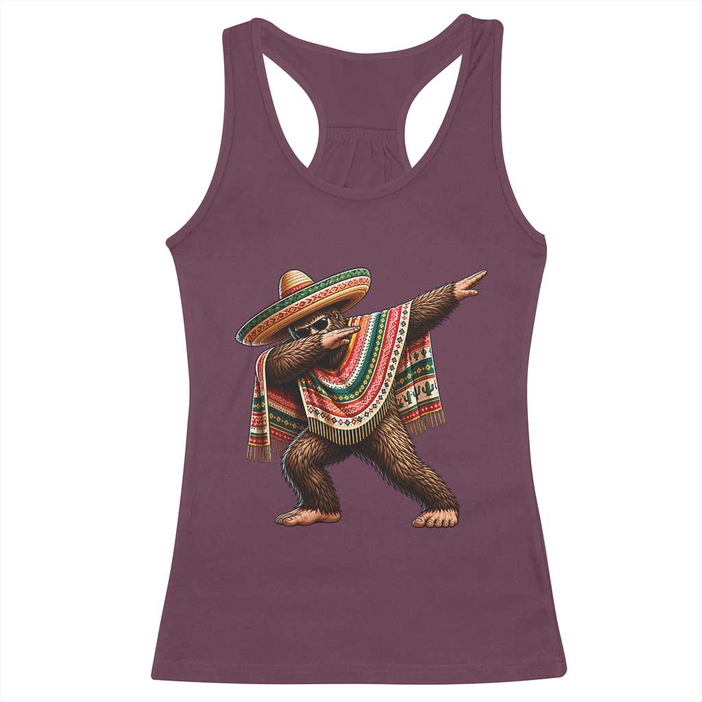 Funny Bigfoot Dabbing Cinco De Mayo Fiesta Racerback Tank Top TS14 Maroon Print Your Wear