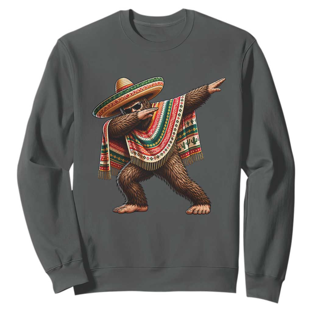 Funny Bigfoot Dabbing Cinco De Mayo Fiesta Sweatshirt TS14 Dark Heather Print Your Wear