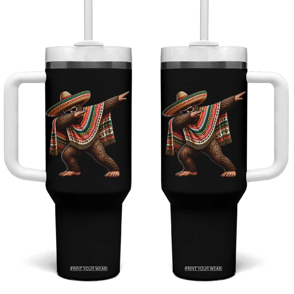 Funny Bigfoot Dabbing Cinco De Mayo Fiesta Tumbler With Handle TS14 One Size: 40 oz Black Print Your Wear