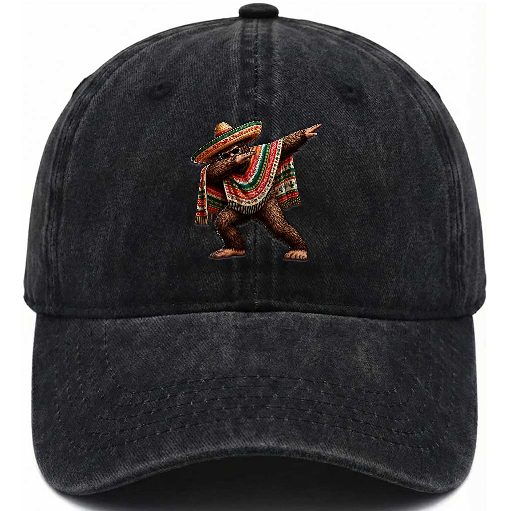 Funny Bigfoot Dabbing Cinco De Mayo Fiesta Washed Cotton Baseball Cap TS14 Print Your Wear