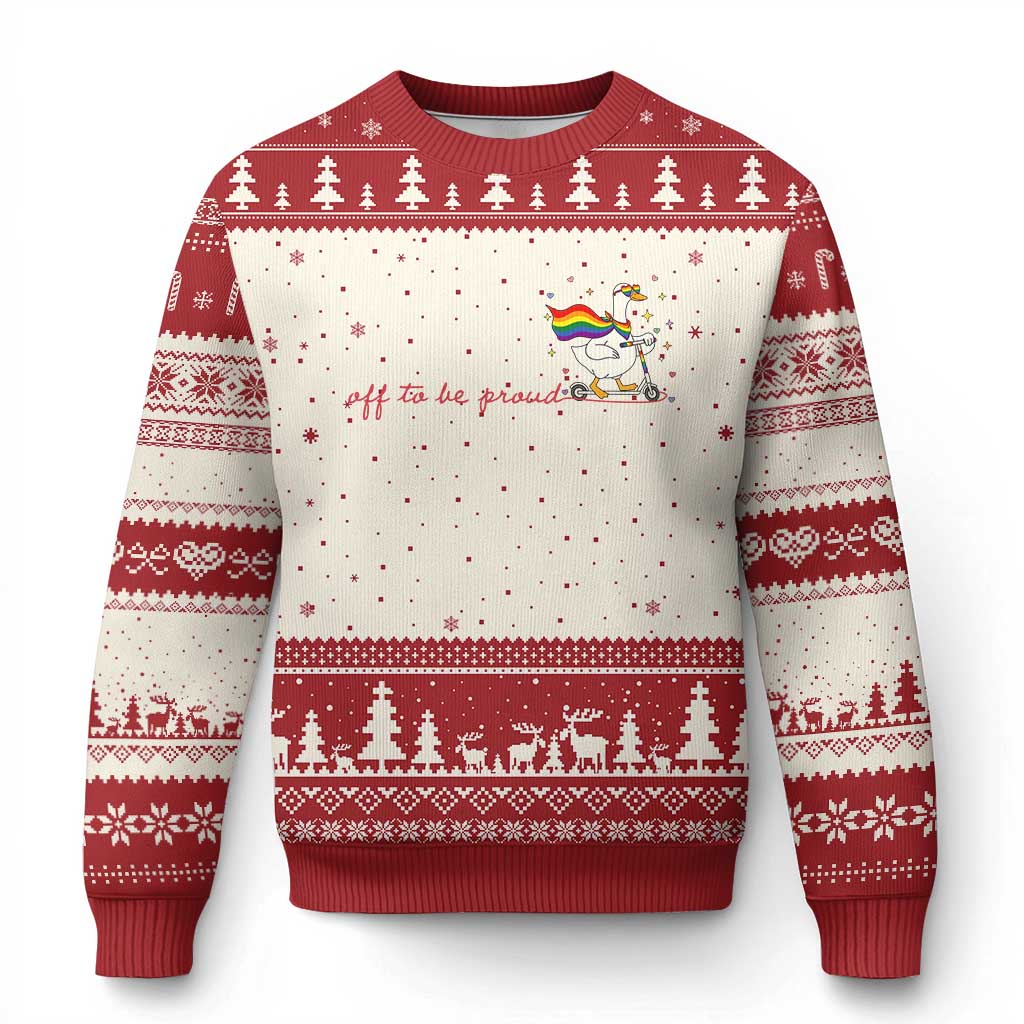 Silly Goose LGBTQ Pride Ugly Christmas Sweater Off To Be Proud TS14 Beige Red Print Your Wear