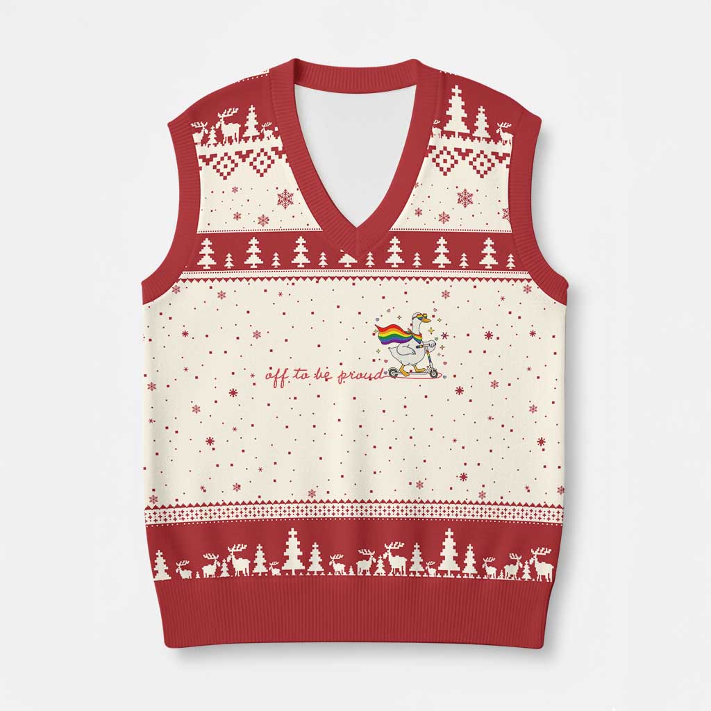 Silly Goose LGBTQ Pride V-Neck Knit Sweater Vest Off To Be Proud TS14 Beige Red Print Your Wear