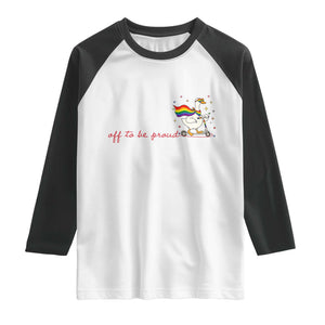 Silly Goose LGBTQ Pride Raglan Shirt Off To Be Proud TS14 White Black Print Your Wear