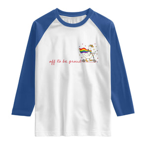 Silly Goose LGBTQ Pride Raglan Shirt Off To Be Proud TS14 White Royal Print Your Wear