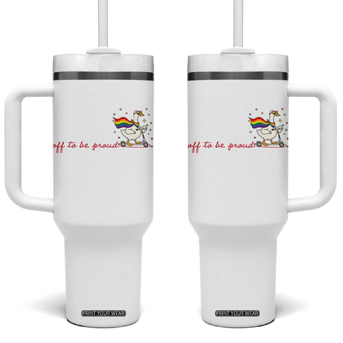 Silly Goose LGBTQ Pride Tumbler With Handle Off To Be Proud TS14 One Size: 40 oz White Print Your Wear