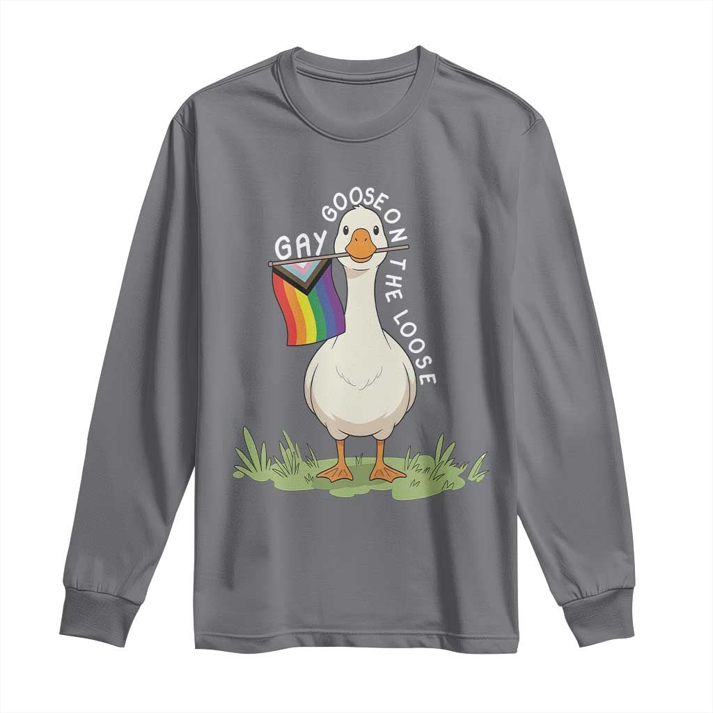 Silly Goose LGBTQ Rainbow Long Sleeve Shirt Funny Gay Pride Month TS14 Charcoal Print Your Wear