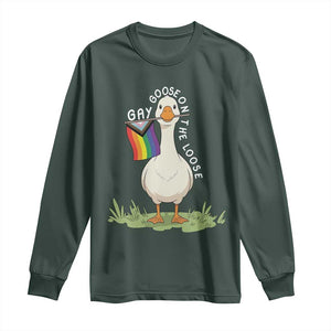 Silly Goose LGBTQ Rainbow Long Sleeve Shirt Funny Gay Pride Month TS14 Dark Forest Green Print Your Wear