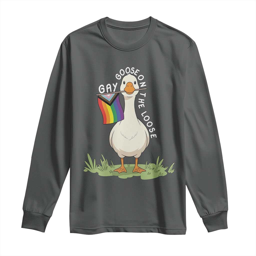 Silly Goose LGBTQ Rainbow Long Sleeve Shirt Funny Gay Pride Month TS14 Dark Heather Print Your Wear