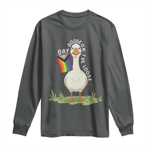 Silly Goose LGBTQ Rainbow Long Sleeve Shirt Funny Gay Pride Month TS14 Dark Heather Print Your Wear