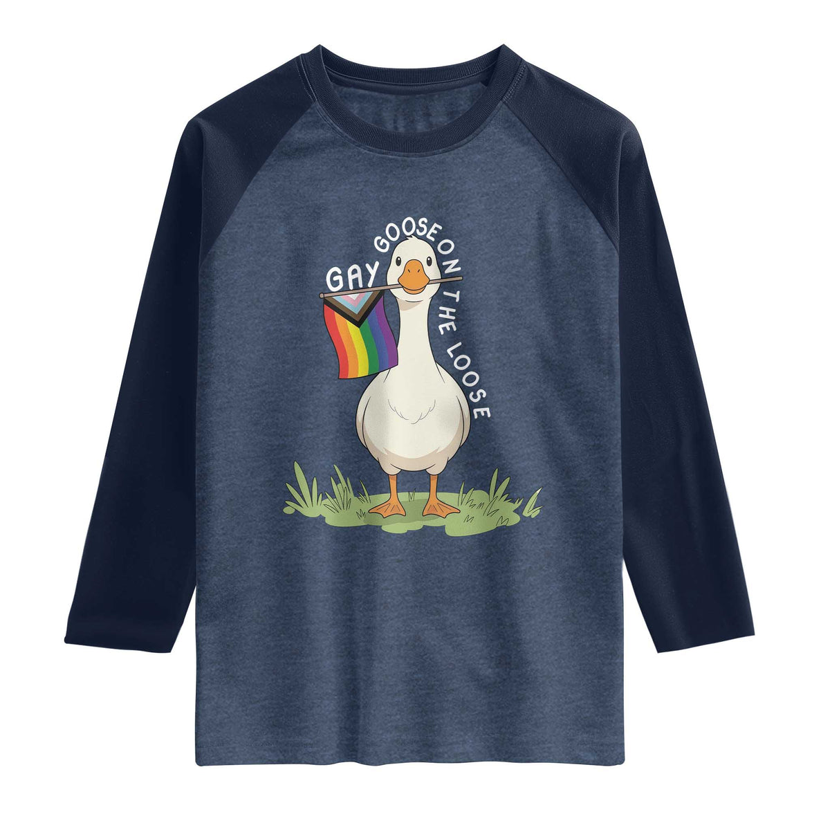 Silly Goose LGBTQ Rainbow Raglan Shirt Funny Gay Pride Month TS14 Heather Denim Navy Print Your Wear