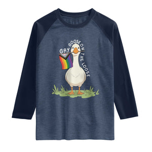 Silly Goose LGBTQ Rainbow Raglan Shirt Funny Gay Pride Month TS14 Heather Denim Navy Print Your Wear