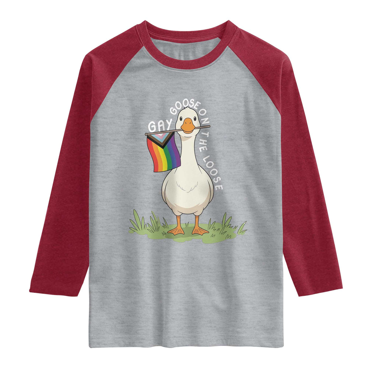 Silly Goose LGBTQ Rainbow Raglan Shirt Funny Gay Pride Month TS14 Heather Gray Heather Red Print Your Wear