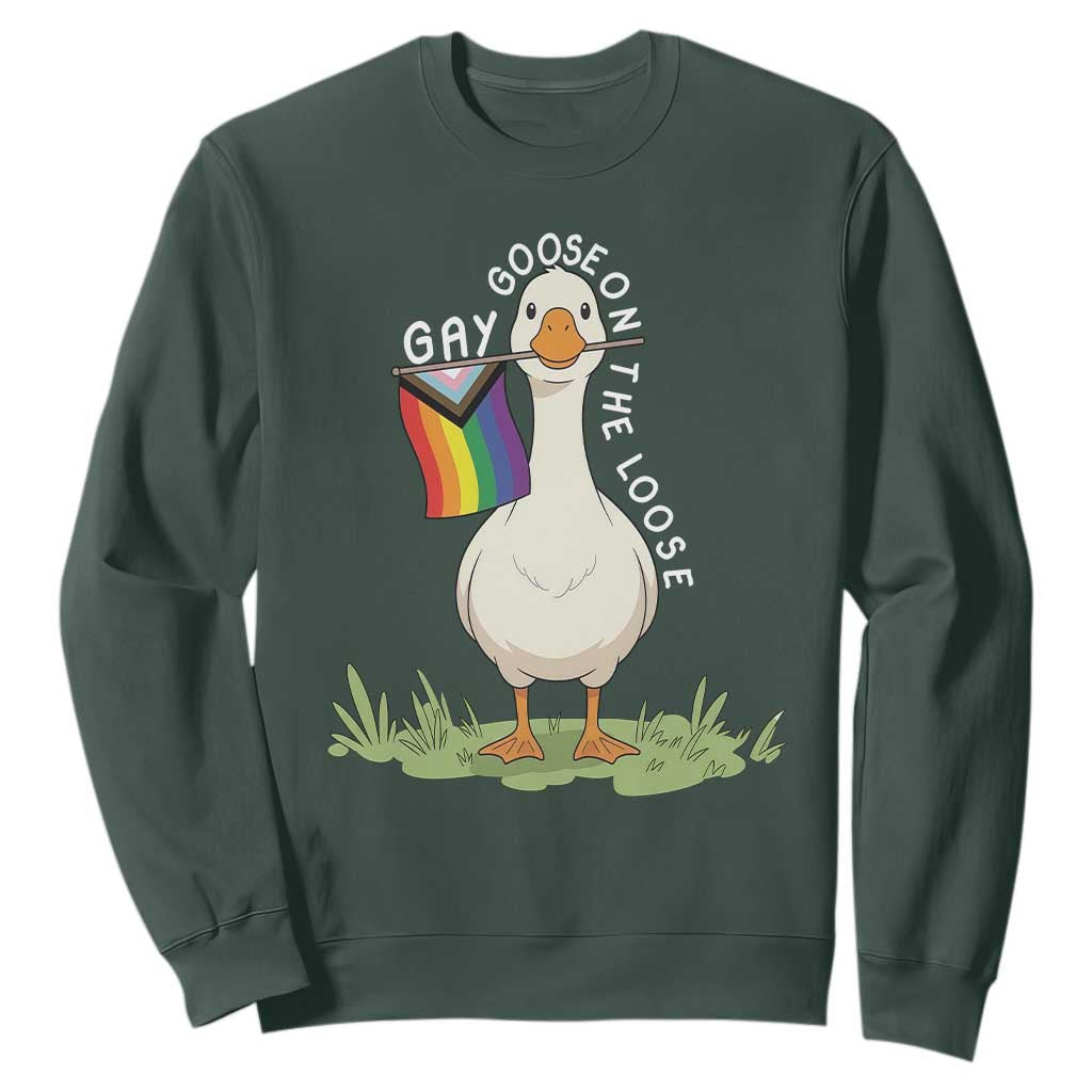 Silly Goose LGBTQ Rainbow Sweatshirt Funny Gay Pride Month TS14 Dark Forest Green Print Your Wear