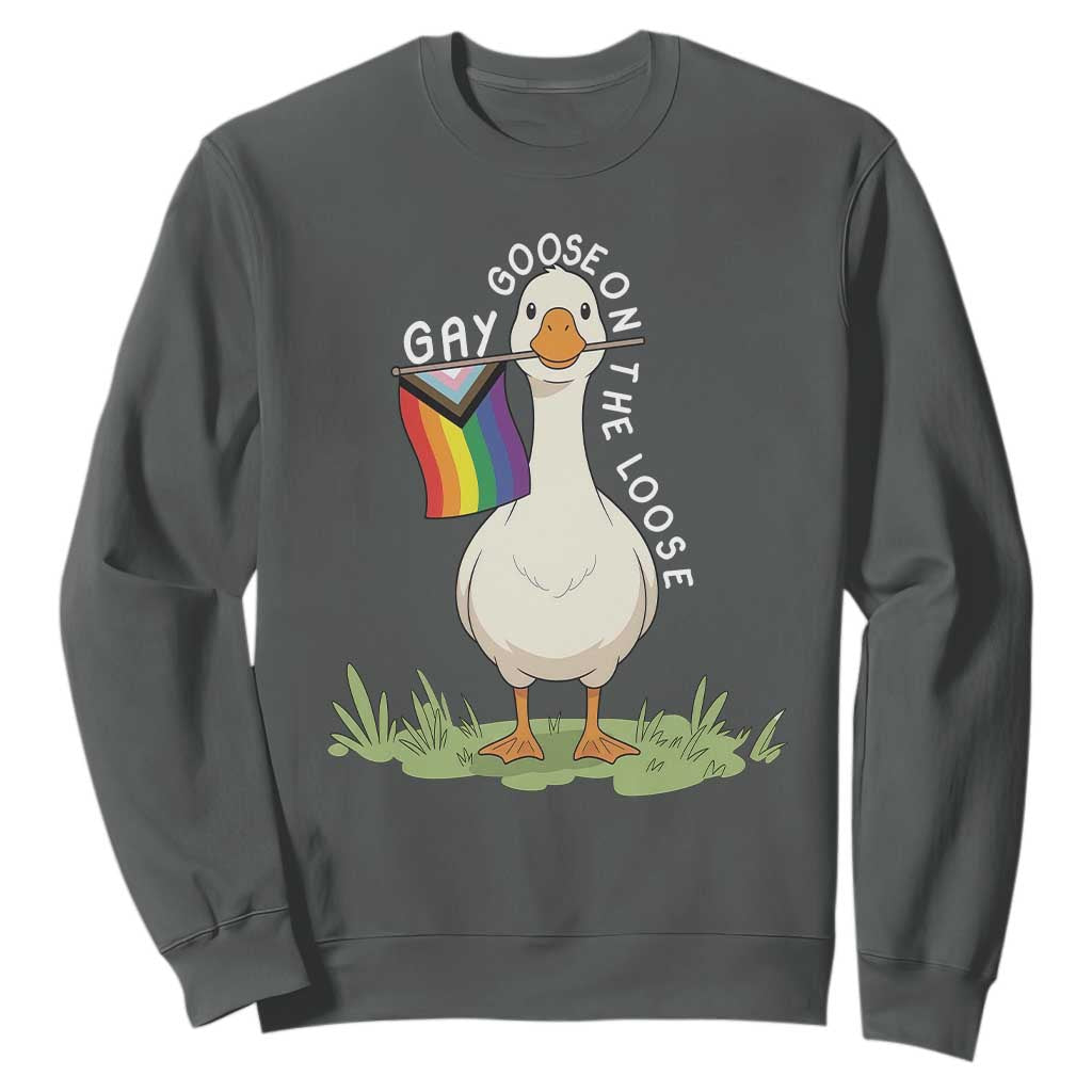Silly Goose LGBTQ Rainbow Sweatshirt Funny Gay Pride Month TS14 Dark Heather Print Your Wear