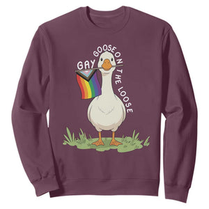 Silly Goose LGBTQ Rainbow Sweatshirt Funny Gay Pride Month TS14 Maroon Print Your Wear