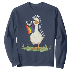 Silly Goose LGBTQ Rainbow Sweatshirt Funny Gay Pride Month TS14 Navy Print Your Wear