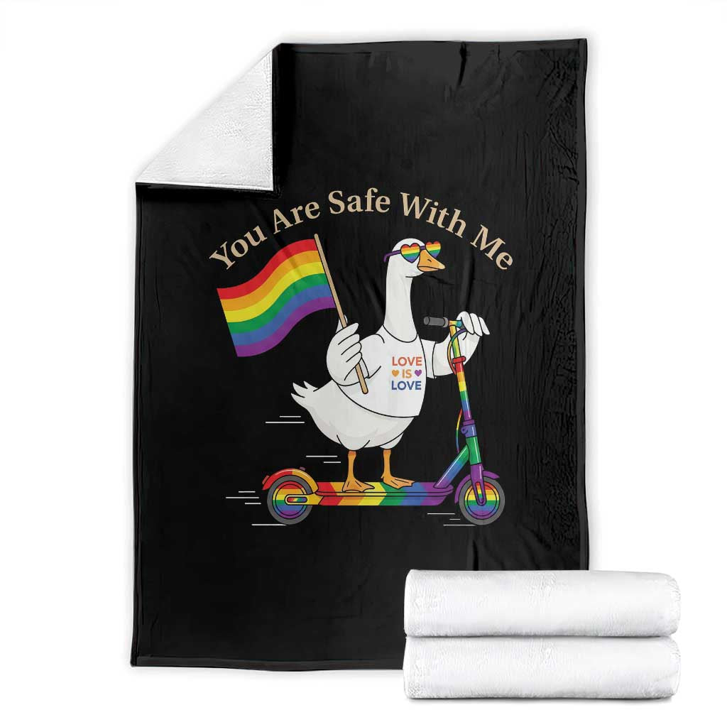 You Are Safe With Me Throw Blanket LGBTQ Pride Goose Rainbow TS14 Black Print Your Wear