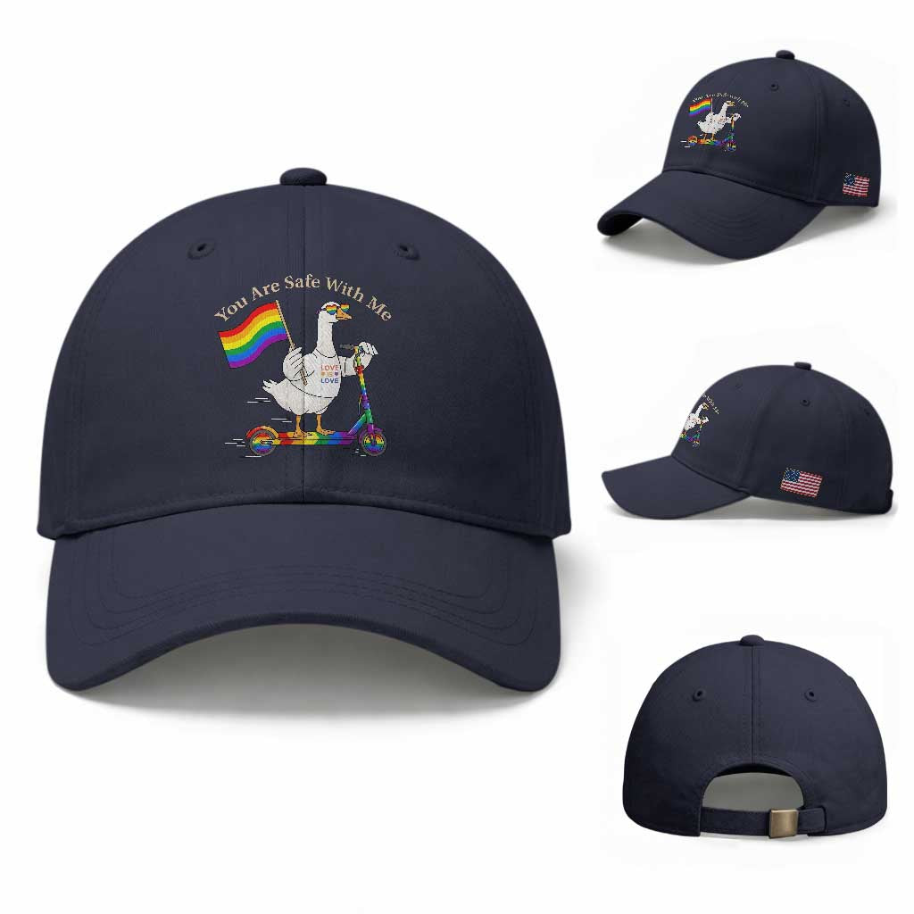 You Are Safe With Me Baseball Cap LGBTQ Pride Goose Rainbow TS14 Baseball Cap Universal Fit Navy Print Your Wear