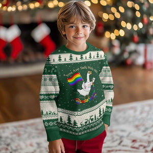 You Are Safe With Me Ugly Christmas Sweater LGBTQ Pride Goose Rainbow TS14 Forest Green Beige Print Your Wear