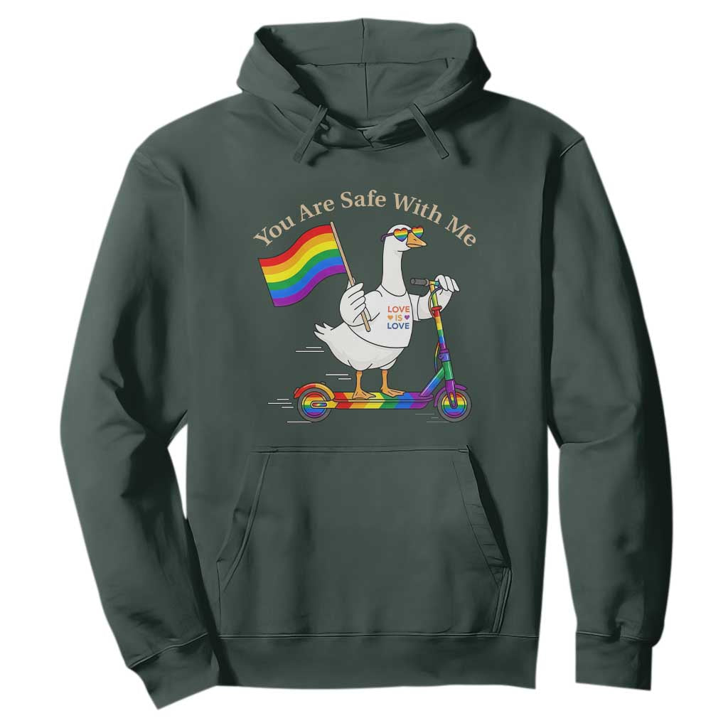 You Are Safe With Me Hoodie LGBTQ Pride Goose Rainbow TS14 Dark Forest Green Print Your Wear