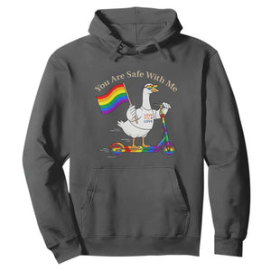 You Are Safe With Me Hoodie LGBTQ Pride Goose Rainbow TS14 Dark Heather Print Your Wear