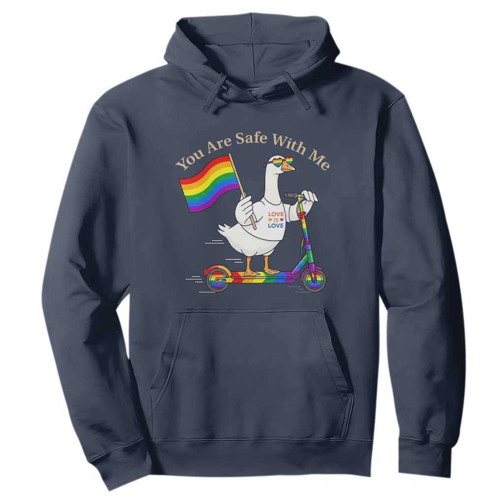 You Are Safe With Me Hoodie LGBTQ Pride Goose Rainbow TS14 Navy Print Your Wear
