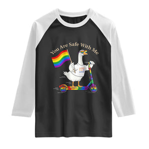 You Are Safe With Me Raglan Shirt LGBTQ Pride Goose Rainbow TS14 Black White Print Your Wear