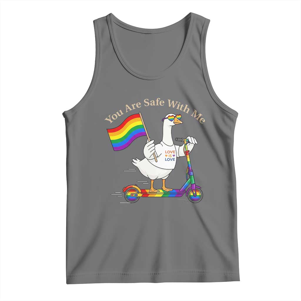 You Are Safe With Me Tank Top LGBTQ Pride Goose Rainbow TS14 Black Heather Print Your Wear