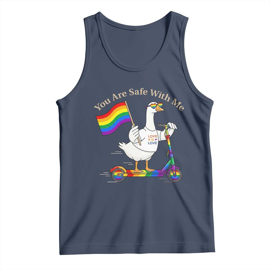 You Are Safe With Me Tank Top LGBTQ Pride Goose Rainbow TS14 Navy Print Your Wear