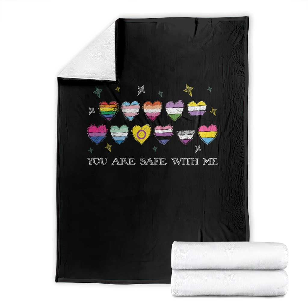 You Are Safe With Me Throw Blanket LGBTQ Support Rainbow Flags Ally TS14 Black Print Your Wear