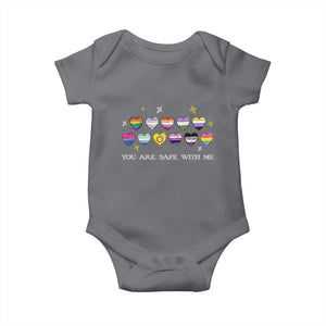 You Are Safe With Me Baby Onesie LGBTQ Support Rainbow Flags Ally TS14 Charcoal Print Your Wear