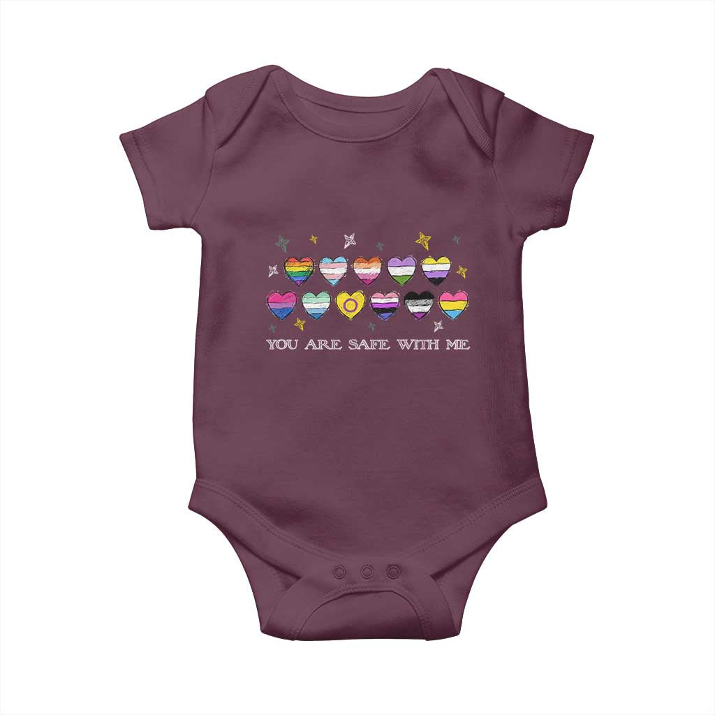 You Are Safe With Me Baby Onesie LGBTQ Support Rainbow Flags Ally TS14 Maroon Print Your Wear