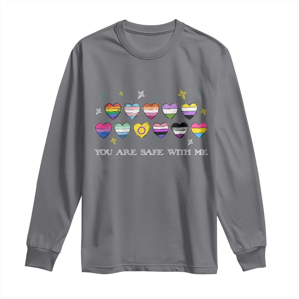 You Are Safe With Me Long Sleeve Shirt LGBTQ Support Rainbow Flags Ally TS14 Charcoal Print Your Wear