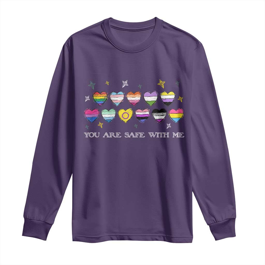 You Are Safe With Me Long Sleeve Shirt LGBTQ Support Rainbow Flags Ally TS14 Purple Print Your Wear
