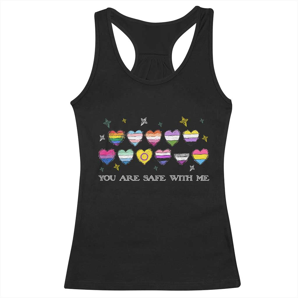 You Are Safe With Me Racerback Tank Top LGBTQ Support Rainbow Flags Ally TS14 Black Print Your Wear