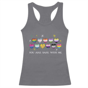 You Are Safe With Me Racerback Tank Top LGBTQ Support Rainbow Flags Ally TS14 Charcoal Print Your Wear