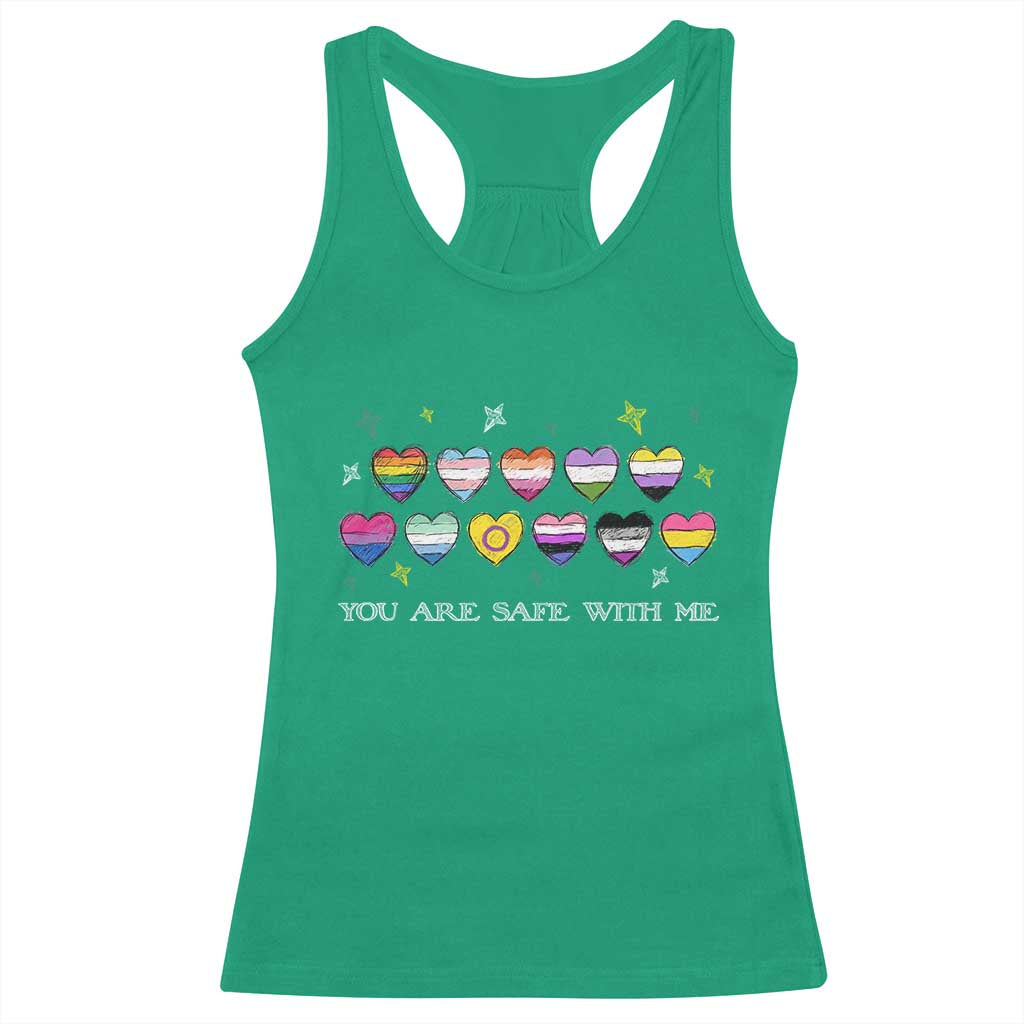 You Are Safe With Me Racerback Tank Top LGBTQ Support Rainbow Flags Ally TS14 Irish Green Print Your Wear