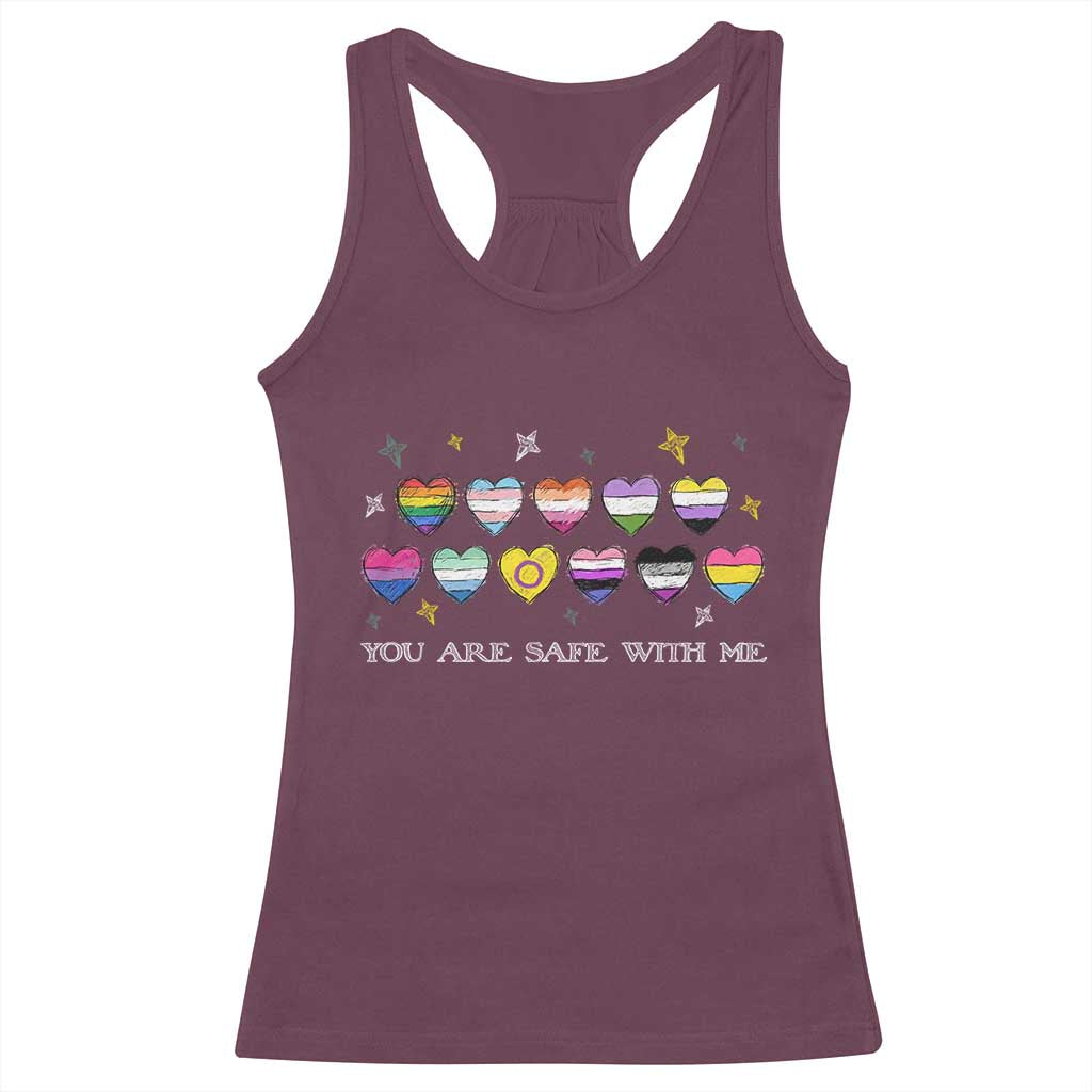 You Are Safe With Me Racerback Tank Top LGBTQ Support Rainbow Flags Ally TS14 Maroon Print Your Wear