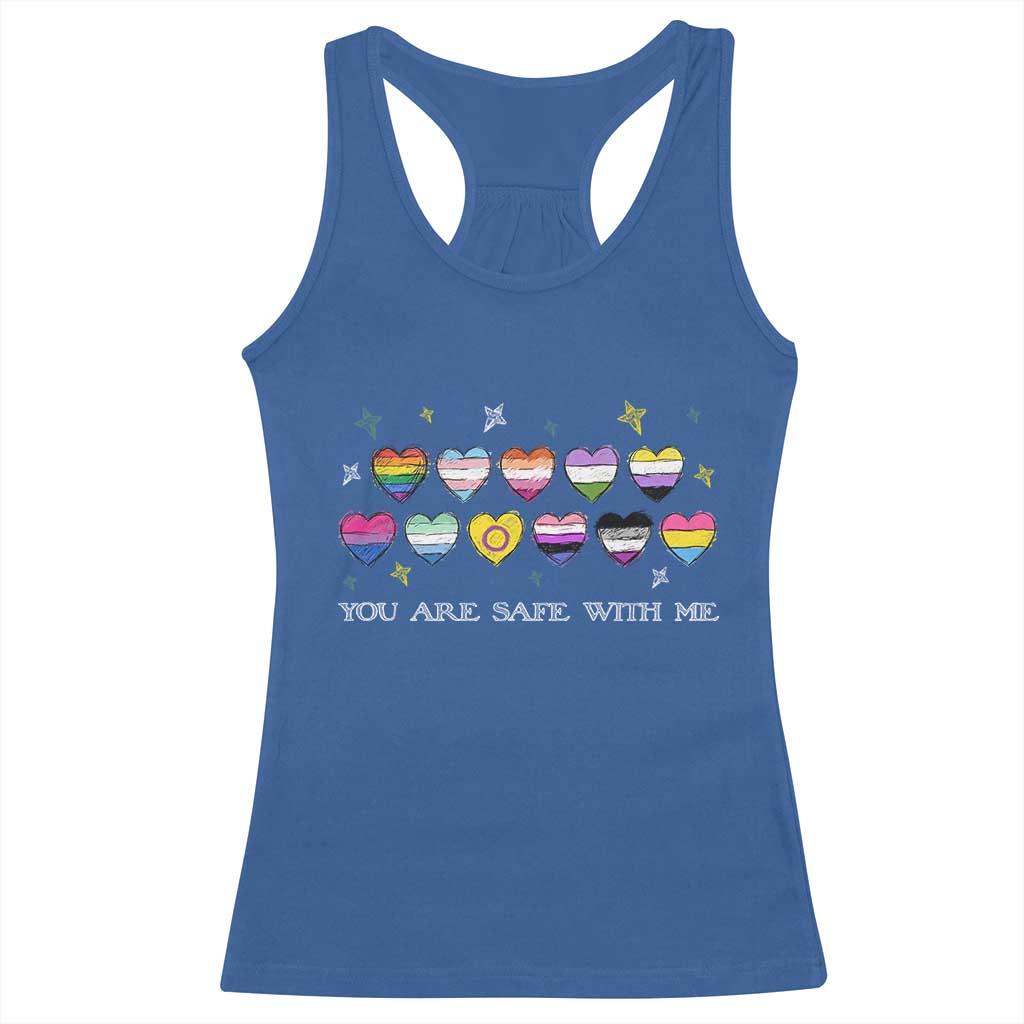 You Are Safe With Me Racerback Tank Top LGBTQ Support Rainbow Flags Ally TS14 Royal Blue Print Your Wear