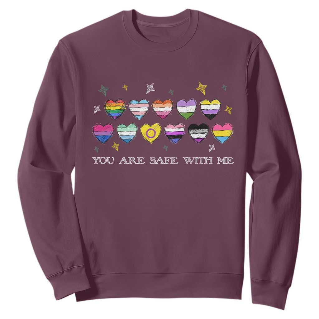You Are Safe With Me Sweatshirt LGBTQ Support Rainbow Flags Ally TS14 Maroon Print Your Wear