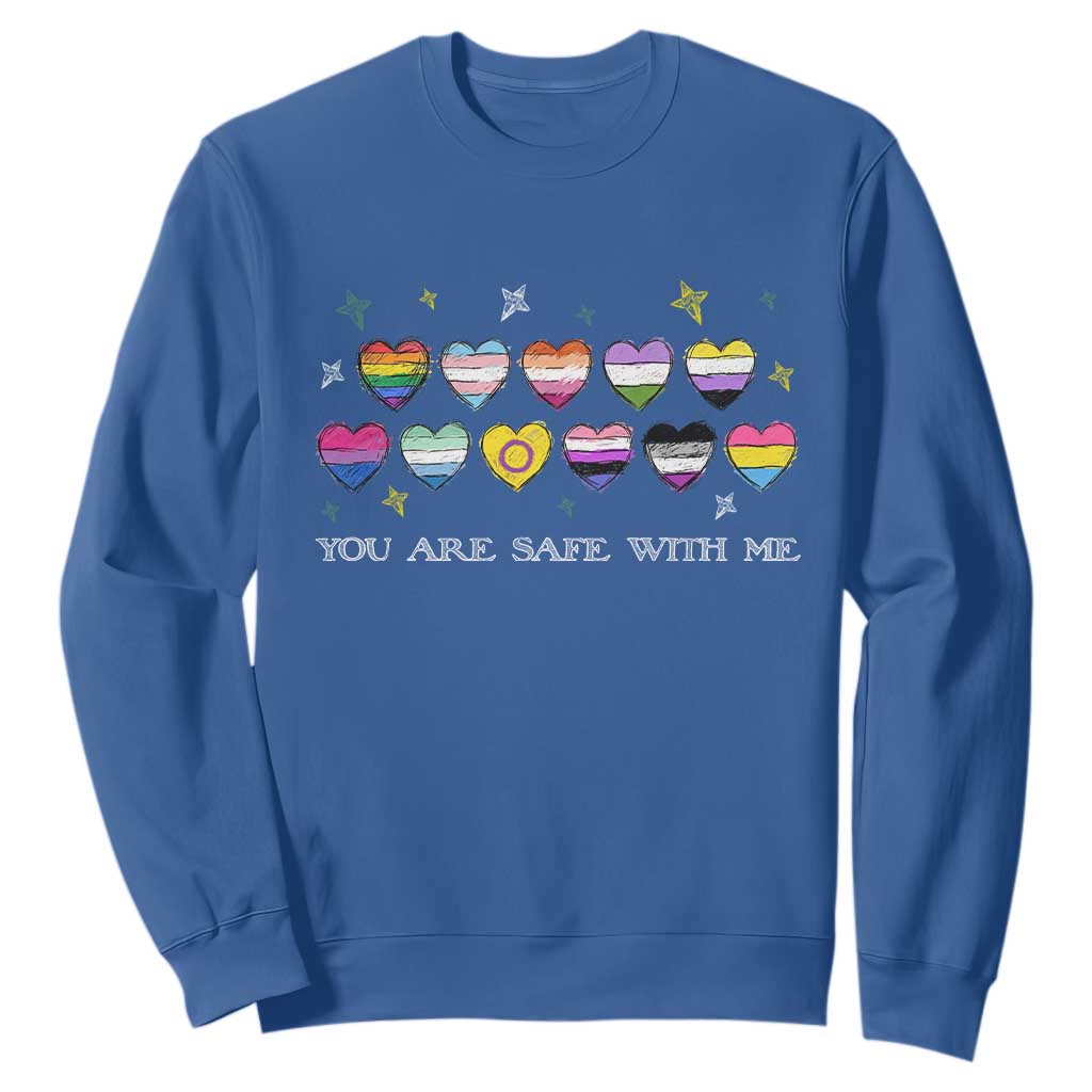 You Are Safe With Me Sweatshirt LGBTQ Support Rainbow Flags Ally TS14 Royal Blue Print Your Wear